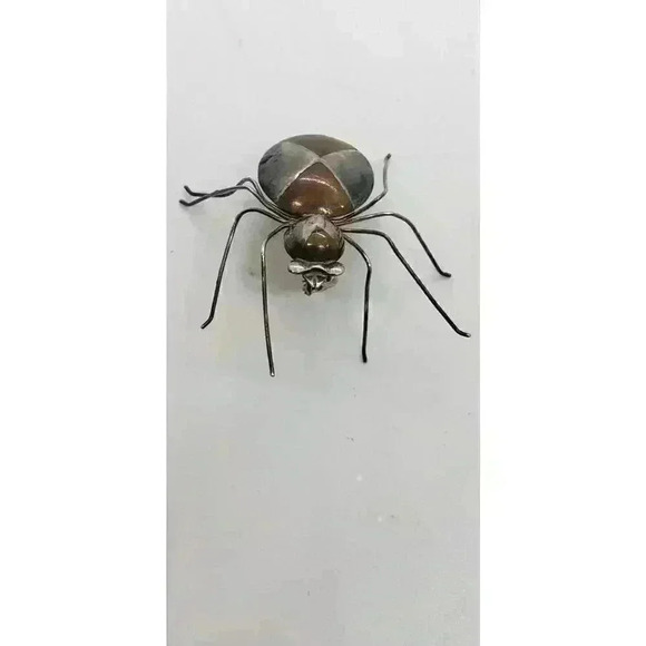 Vintage Large Spider Pin Brooch Insect Retro Silver & Brass MCM - Picture 3 of 11